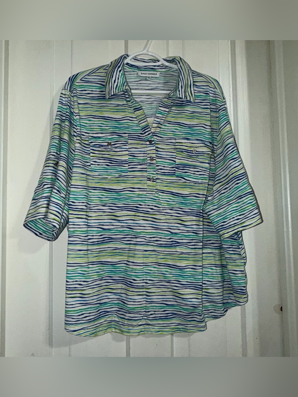 Women’s plus size 3X shirt Green & Blue Striped Shirt top Emily Daniel’s